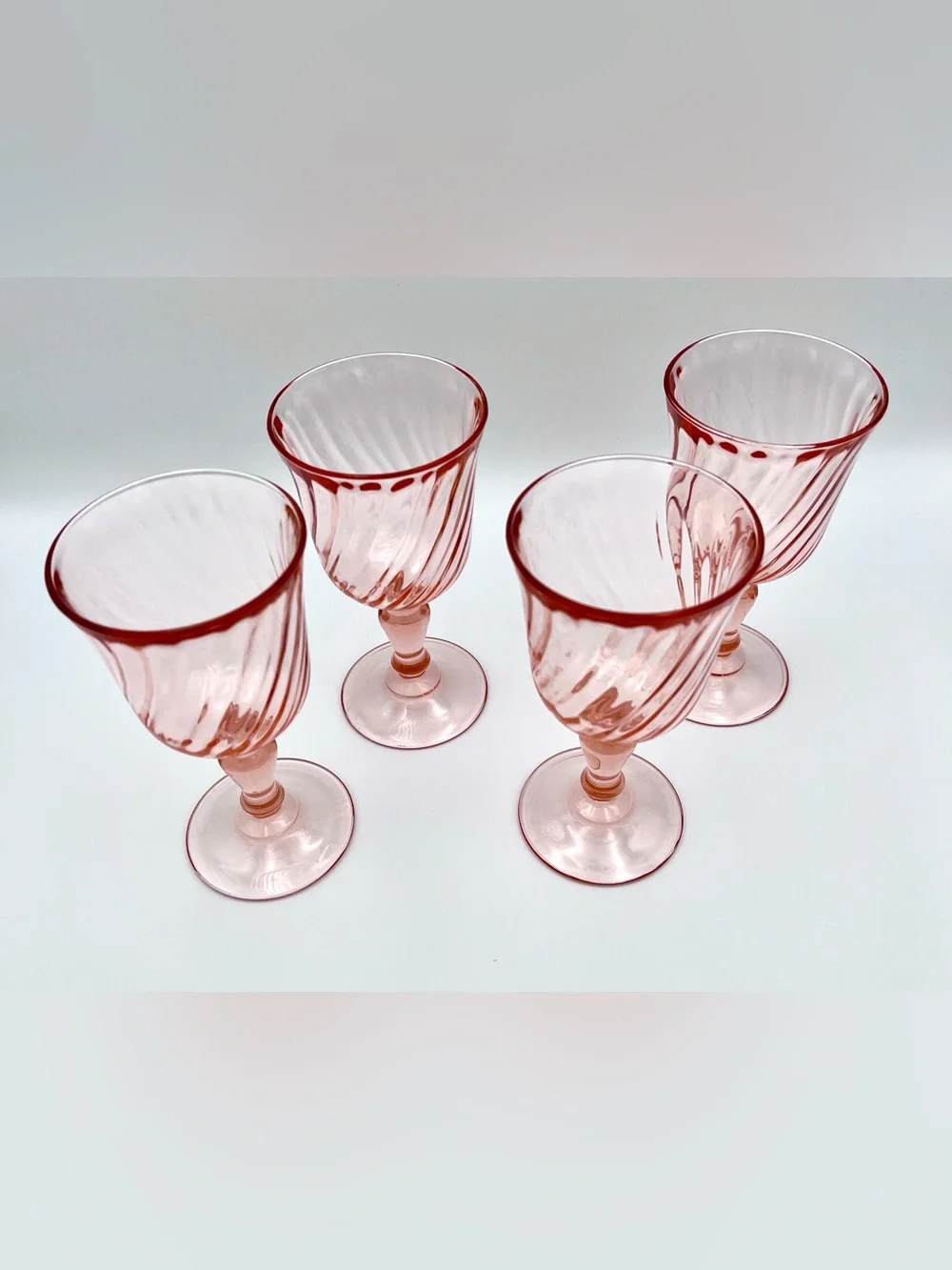 Vintage Arcoroc France Rosaline Pink Swirl Water Goblets - Set of 4